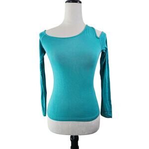 WeWoreWhat Cold Shoulder Long Sleeve Top XS Teal Green NWT
